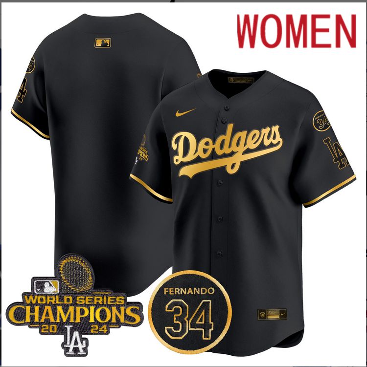 Women MLB Los Angeles Dodgers  blank black 2024 World Series Champions Patch Limited Jersey